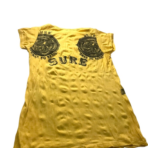 Men's Tibetan Sure Om Yellow Yoga Clothing Crinkled Cotton T-Shirt Hippie Small - Picture 2 of 5